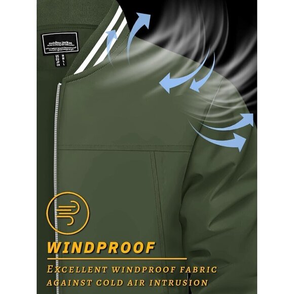 ❤️ Men's Bomber Jacket Lightweight Casual Spring Fall Windbreaker Zip Up Green - Picture 3 of 8